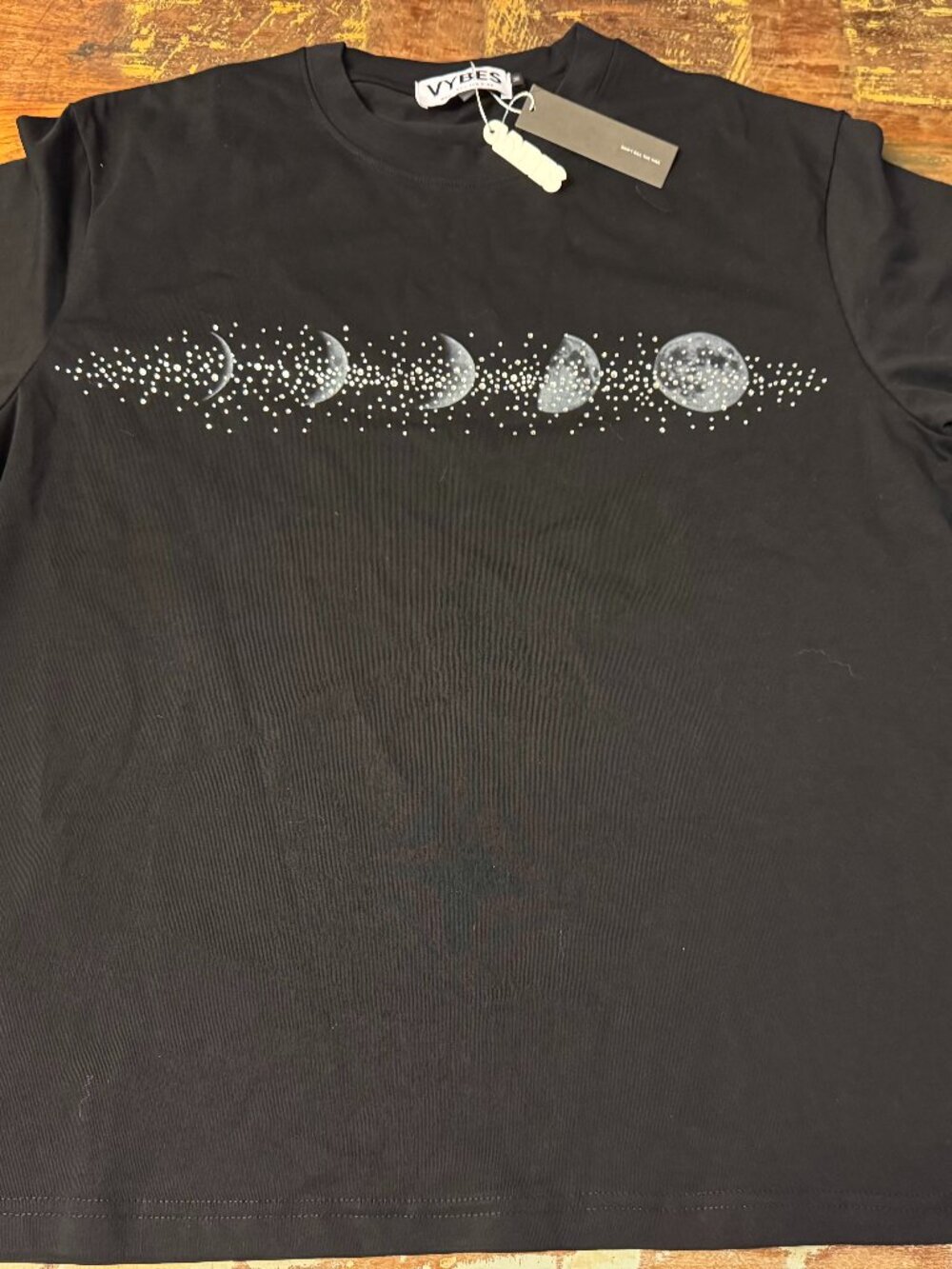 VYBES Moon Rhinestone Tee Black Heavyweight Cotton Streetwear Unisex Medium NWT